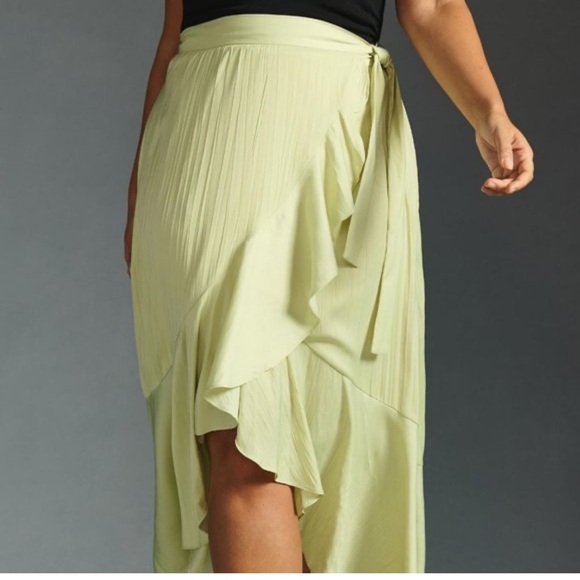 Maeve by Anthropologie Chartreuse Ruffle Wrap Skirt Romantic & Breezy Boho Style - Picture 3 of 13